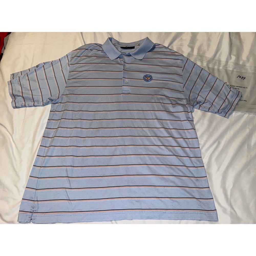 Bobby Jones Medinah Country Club Striped Polo Shirt Mens Blue Short Sleeve L